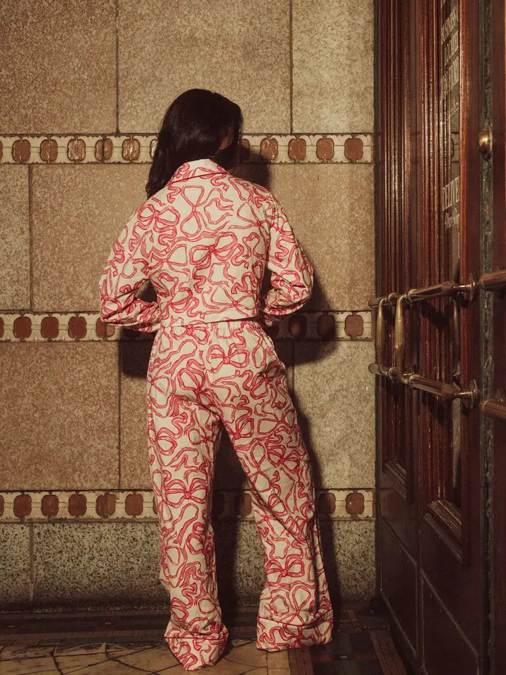 Kilo Brava Flannel Collection - Dancing Bows - Crop Top Long PJ Set