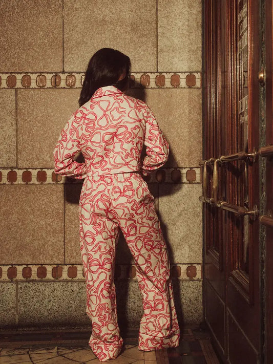 Kilo Brava Flannel Collection - Dancing Bows - Crop Top Long PJ Set