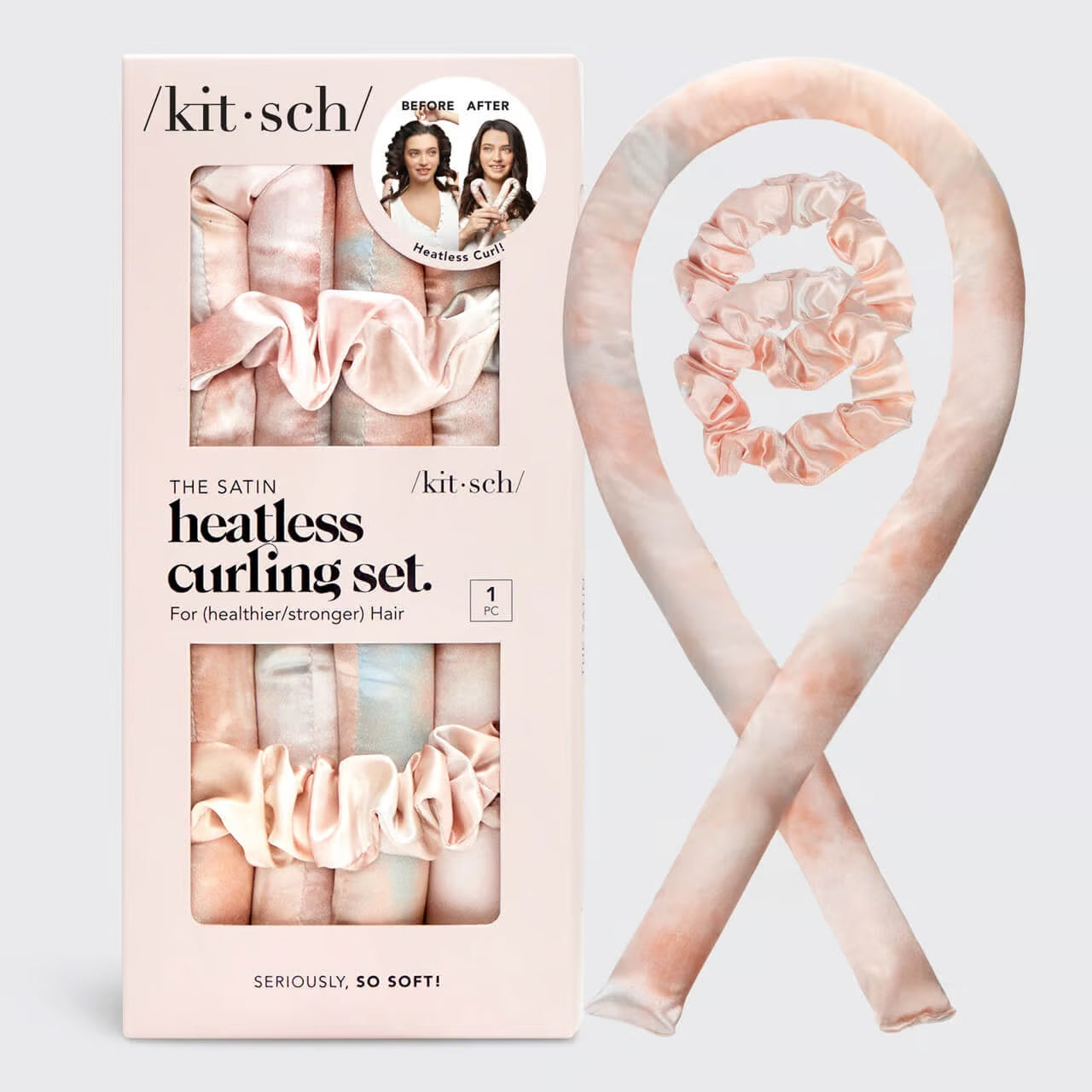 A Self Less Care package from Sonia's Vokalized Kreations elegantly showcases soft pink curling ties against a light gray backdrop, making it an ideal addition to enhance your self-care routine.