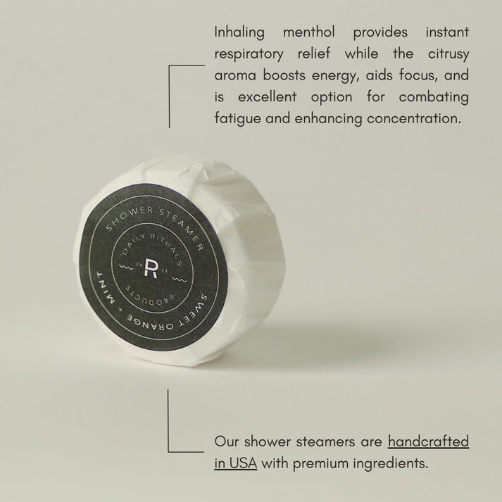 Sonia's Vokalized Kreations offers a premium, USA-made shower steamer from the Variety Pack. Wrapped in white with a black label, it promises a spa-like experience infused with essential oils for menthol and citrus aromas, promoting focus and energy.