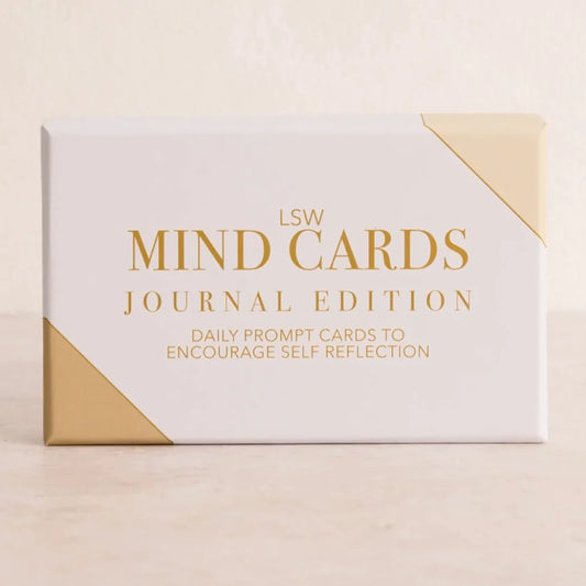 The "Mind Cards: Journal Edition" by sonia's-vokalized-kreations offers daily journal prompts for self-reflection with a beige and white design, ideal for anyone on a journey of self-discovery and development.