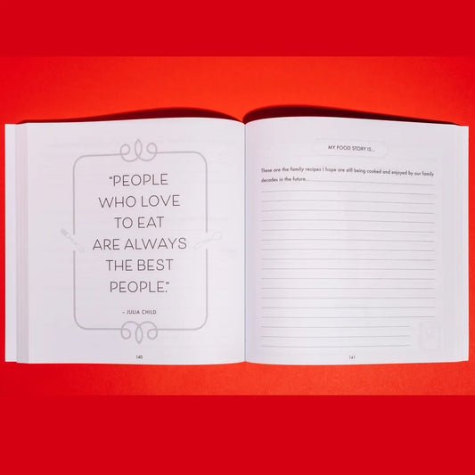 The "Mom, I Want To Learn Your Recipes" journal by Sonia's Vokalized Kreations features a Julia Child quote and a "My Food Story Is..." page—ideal for capturing cherished family recipes.