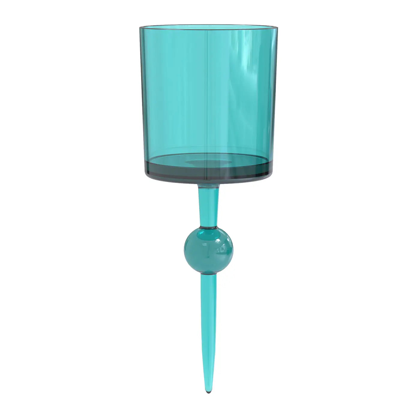 The Floating Wine Glass for Beach, Pool & Outdoors by Sonia's Vokalized Kreations is a translucent teal beach glass with a cylindrical bowl, spherical stem accent, and pointed base—ideal reusable acrylic drinkware for any occasion.